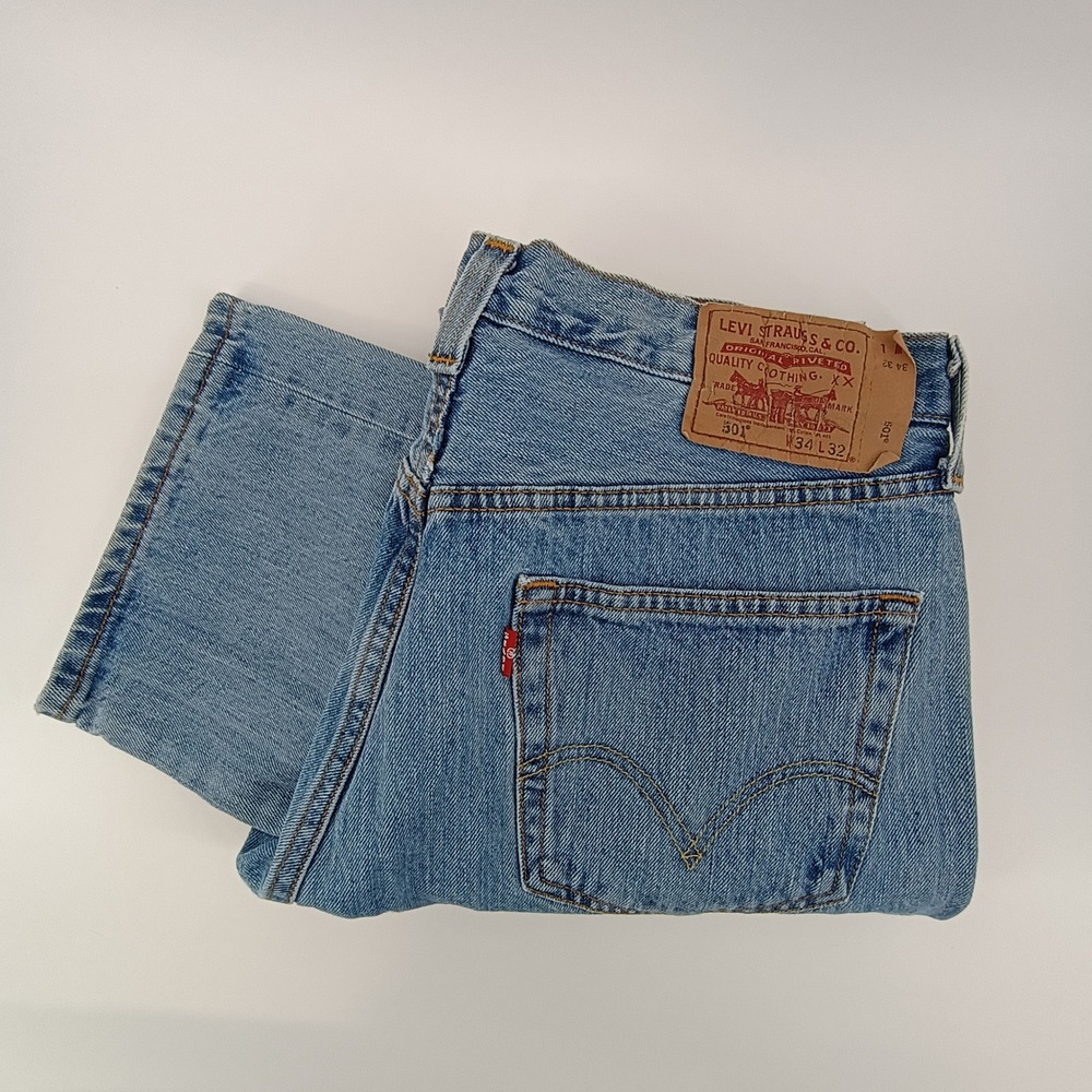 Levi 501 Jeans Men 34x32 Blue Straight Fit Button Fly Denim Workwear Casual